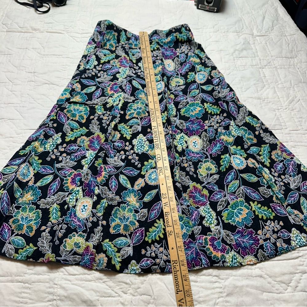 Dark Floral Rayon Midi Skirt |Flowy A-Line Norton McNaughton (Y2K Cottagecore) - Picture 6 of 11